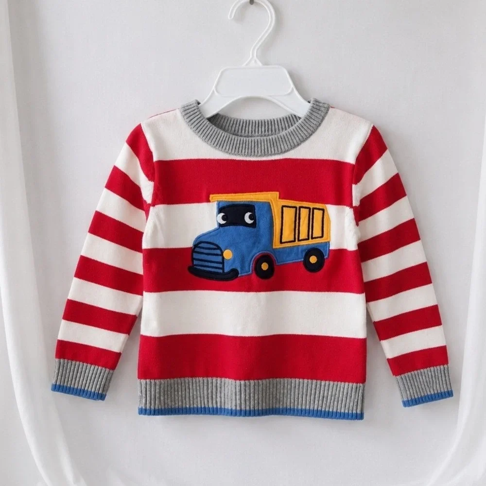 Baby Boy Dump‎ Truck Sweater 6-9 Months Red White Striped Knit Childrens Place